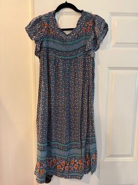 JODIFL Navy Dress with Teal and Orange Floral Border